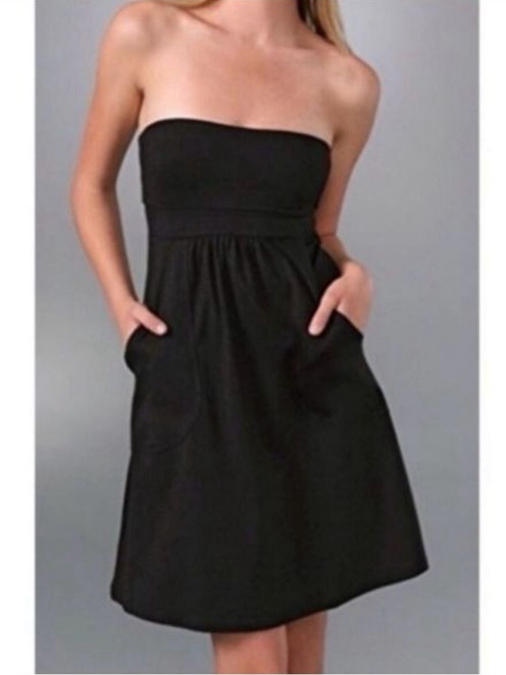 Susana Monaco Black Strapless Pocket Dress, size Large